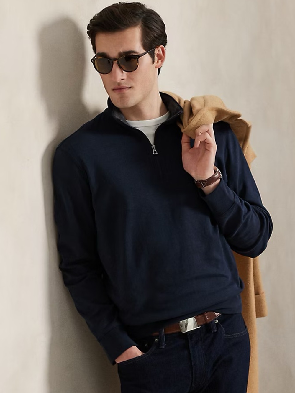 SOLD Polo Ralph Lauren Luxury Jersey Quarter-Zip Pullover Size Large Navy Blue - Picture 11 of 11